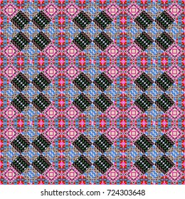 Ethnic boho style. Seamless hand drawn tribal tiles texture. Native batik watercolor artistic black, neutral and blue seamless pattern. Vector illustration.