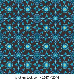 ethnic Boho style Vector seamless pattern, Stylish fabric print. Creative Design inspiration textile background for batik or cloth,carpet,wallpaper,clothing,wrapping,Batik. blue Color