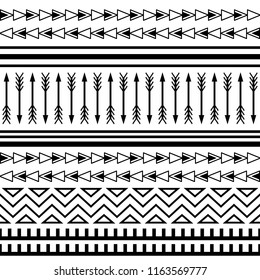 Ethnic boho tribal indian seamless pattern. Black and white pattern for textile design. Vector illustration. 