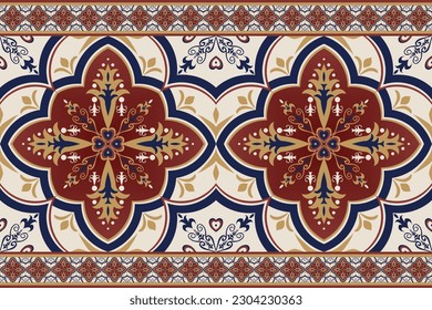 Ethnic border colorful floral pattern. Vector ethnic geometric floral shape seamless pattern Arabic style. Use for fabric, textile, carpet, rug, architectural ornaments, home decoration elements, etc