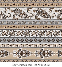 Diseño de patrón de ornamento floral de frontera étnica