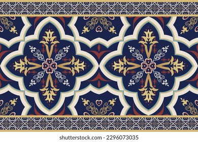 Ethnic border geometric floral pattern. Vector ethnic geometric floral shape seamless pattern Arabic style. Use for fabric, textile, carpet, rug, architectural ornaments, home decoration elements, etc