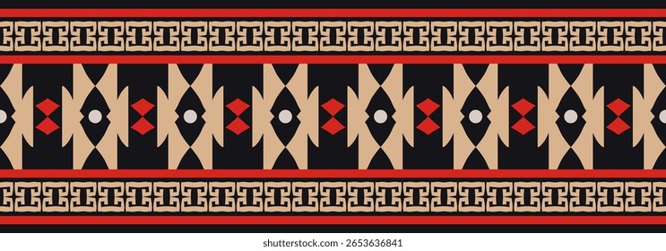 Fronteira étnica com padrão tribal geométrico.