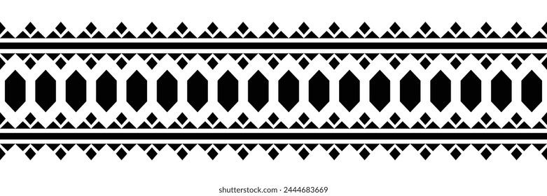 Ornamento étnico de frontera. Patrón geométrico étnico oriental sin costuras. Ilustración vectorial de rayas. Al estilo tribal nativo americano mexicano-africano. Borde de diseño, textil, tela, ropa, alfombra.