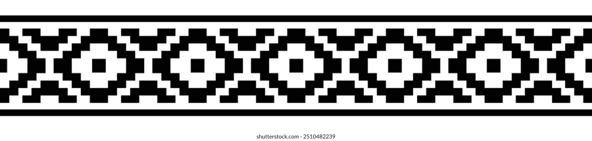 Ornamento de frontera étnica. Patrón geométrico oriental sin fisuras. Ilustración vectorial de rayas. Nativo americano mexicano africano estilo tribal indio. Borde de diseño, textil, tela, ropa, alfombra.