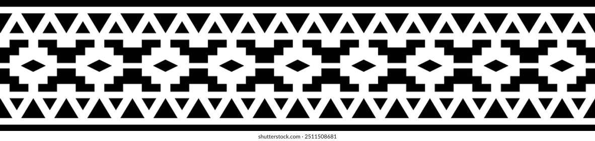 Ornamento de frontera étnica. Patrón geométrico oriental sin fisuras. Ilustración vectorial de rayas. Nativo americano mexicano africano estilo tribal indio. Borde de diseño, textil, tela, ropa, alfombra.