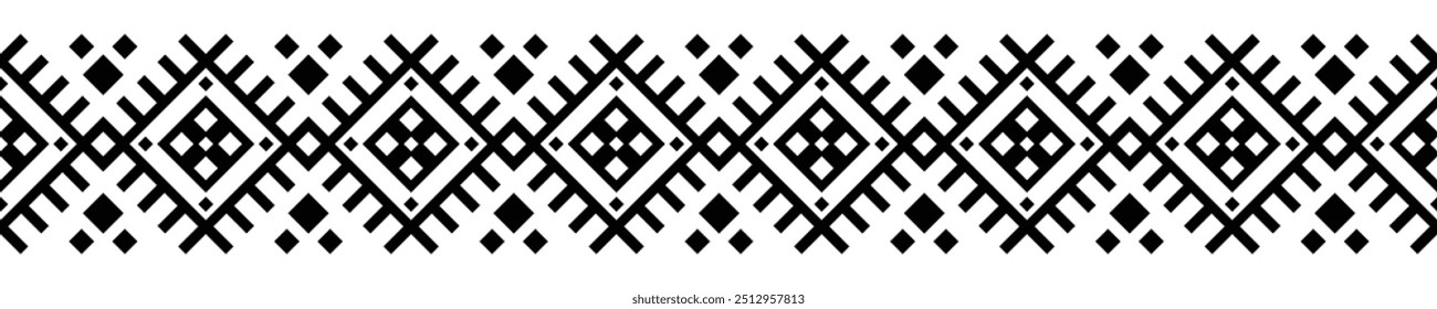 Ornamento de frontera étnica. Patrón geométrico oriental sin fisuras. Ilustración vectorial de rayas. Nativo americano mexicano africano estilo tribal indio. Borde de diseño, textil, tela, ropa, alfombra.