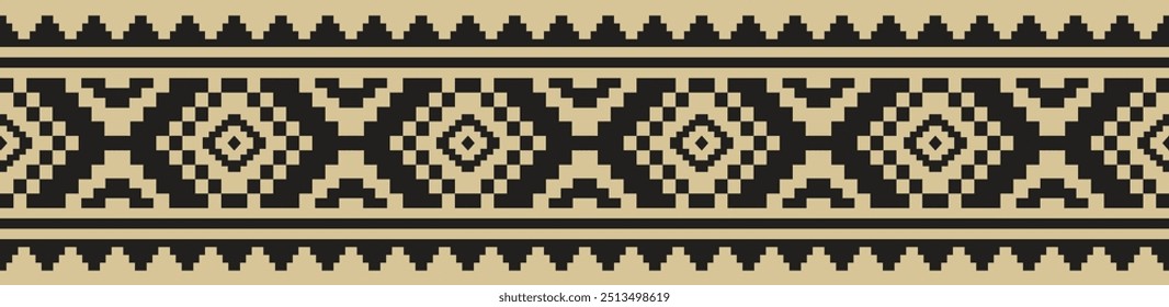 Ornamento de fronteira étnica. Padrão oriental geométrico sem costura. Ilustração de vetor de faixa. Nativo americano mexicano estilo tribal afro-indiano. Borda de design, têxtil, tecido, roupas, tapete.