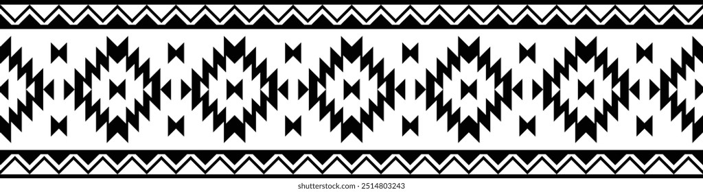 Ornamento de frontera étnica. Patrón geométrico oriental sin fisuras. Ilustración vectorial de rayas. Nativo americano mexicano africano estilo tribal indio. Borde de diseño, textil, tela, ropa, alfombra.