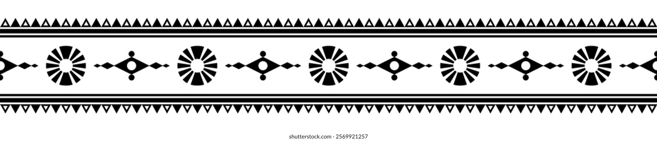 Ethnic border ornament. Geometric ethnic oriental seamless pattern. Stripe vector illustration. Native American Mexican African Indian tribal style. Design border, textile, fabric, clothing, carpet.