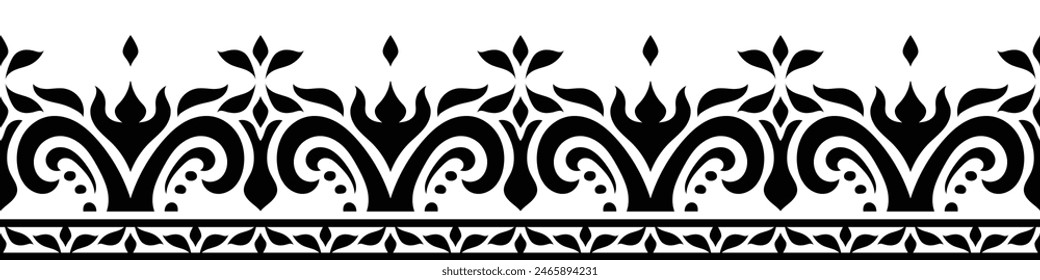 Patrón de ornamento de frontera étnica. Patrón geométrico oriental sin costuras. Ilustración vectorial de elementos de Antiguas. Tribal azteca floral barroca. Diseño para marco, textil, tela, ropa, alfombra, fondo.