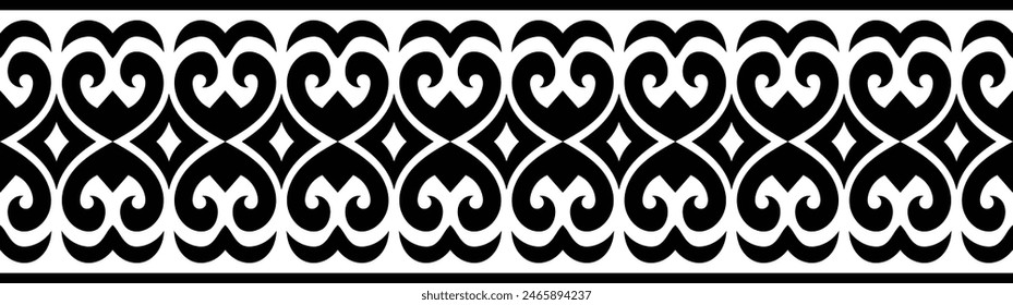 Patrón de ornamento de frontera étnica. Patrón geométrico oriental sin costuras. Ilustración vectorial de elementos de Antiguas. Tribal azteca floral barroca. Diseño para marco, textil, tela, ropa, alfombra, fondo.