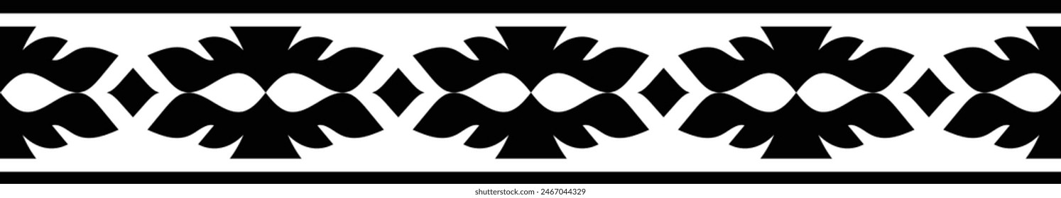 Patrón de ornamento de frontera étnica. Patrón geométrico oriental sin costuras. Ilustración vectorial de elementos de Antiguas. Tribal azteca floral barroca. Diseño para marco, textil, tela, ropa, alfombra, fondo.