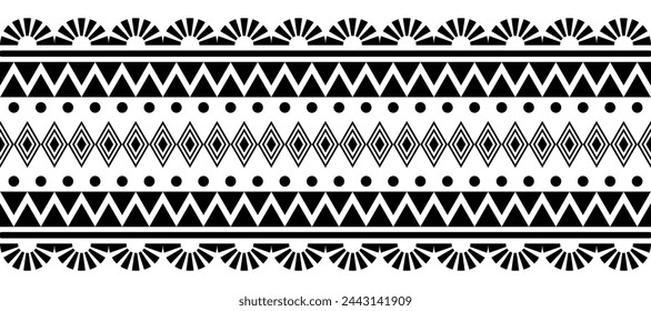 Borde étnico adorno ilustración vectorial. Patrón geométrico étnico oriental sin costuras. Al estilo tribal nativo americano mexicano-africano. Borde de diseño, textil, tela, ropa, alfombra, batik.