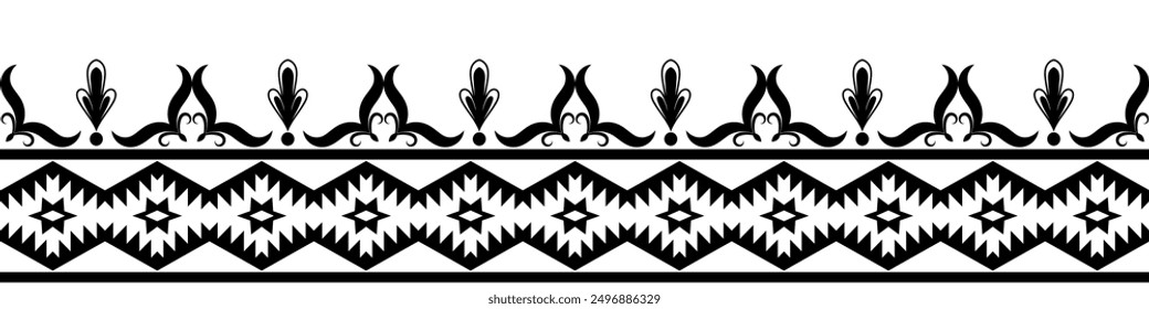 Ethnic border ornamental pattern. Navajo. Vintage elements. Baroque Floral Aztec Tribe Design for frames, textiles, fabrics, clothes, carpets, backgrounds.