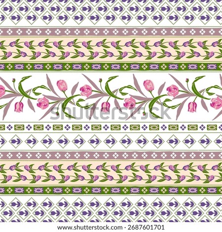 ethnic border pattern with colorful flowers design