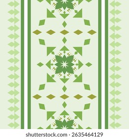 Ethnic Bright Floral Environment Green Geometric Design Pattern. Save The World Concept Border for All kind of Decoration as Wallpaper Invitation Apparel Silk Weaves Bedding Embroidery Textiles Pillow