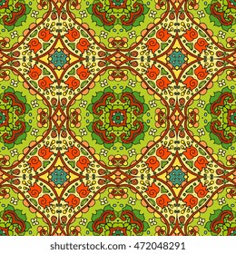 Ethnic bright seamless ornamental pattern. Indian motives.
