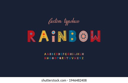Ethnic bright vector alphabet. Hipster Graphic font. Primitive simple stylized ABC design. Funny Doodle elements, childish ornament. 