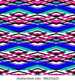 Ethnic brushsrokes seamless pattern. Hand painted. Plaid design. Vector texture. Herringbone striped brushsrokes texture. 