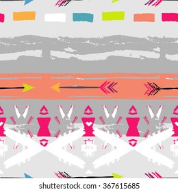 Ethnic brushsrokes seamless pattern. Pacific motif. Hand painted.
