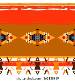 Ethnic brushsrokes vector seamless pattern. Hand painted. Plaid design.