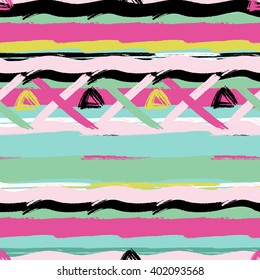 Ethnic brushsrokes vector seamless pattern. Hand painted. Plaid design.