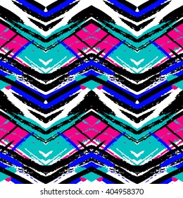 Ethnic brushsrokes vector seamless pattern. Herringbone striped texture. Ethnic background. Tribal pattern in blue colors