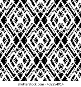 Ethnic brushsrokes vector seamless pattern. Herringbone striped texture. Black and white background. Tribal pattern 