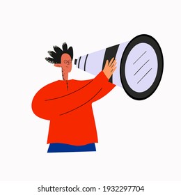 ethnic business man looking through the spyglass.Business concept of data search and analysis.Market research and competitors.Financial planning,marketing forecast.Trendy flat textured character