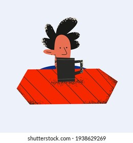 ethnic business man time out at work.Coffee break at the manager's office.Rest and relaxation after work.the guy looks at tea.Glass of coffee in the office. Assistant's daily routine.Trendy flat