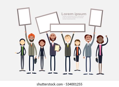 Ethnic Business People Group Full Length Mix Race Businessman And Businesswoman Team Flat Vector Illustration