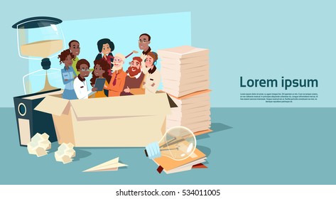 Ethnic Business People Group Meeting Mix Race Team Businesspeople Overworked Deadline Concept Flat Vector Illustration