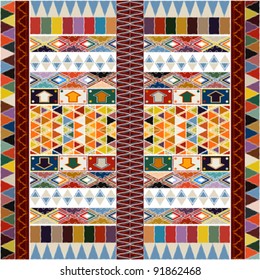 Ethnic carpet design with geometric motif, abstract background