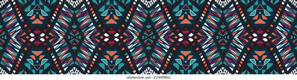 Ethnic carpet with geometric mosaic aztec style stripes on tile. majolica Antique interior,modern rugs,geographic print on kente clot textile.Tribal vector ornament seamless african pattern.multicolor