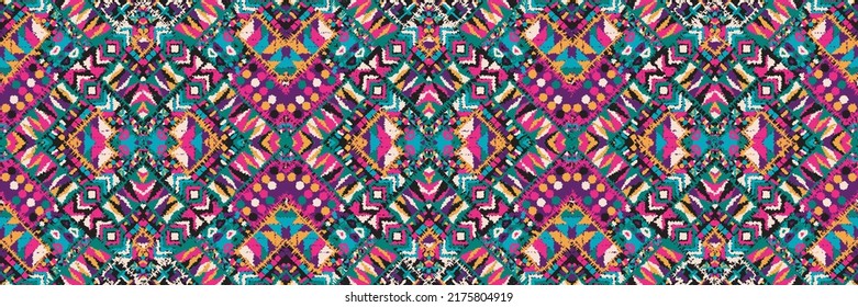 Alfombra étnica con mosaicos geométricos aztecos estilo rayas sobre baldosas. majolica Interior antiguo, alfombras modernas, huella geográfica en el tejido de coágulo kente.Ornamento vectorial tribal sin soldadura patrón africano.multicolor