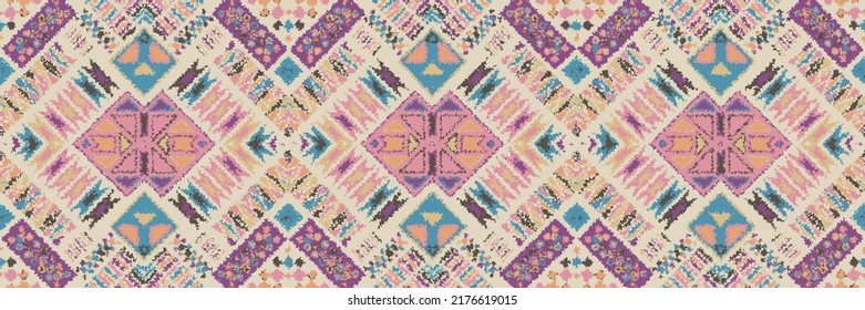 Ethnic carpet with geometric mosaic aztec style stripes on tile. majolica Antique interior,modern rugs,geographic print on kente clot textile.Tribal vector ornament seamless african pattern.multicolor