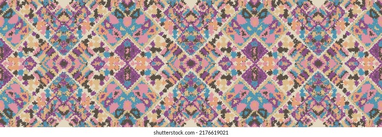 Ethnic carpet with geometric mosaic aztec style stripes on tile. majolica Antique interior,modern rugs,geographic print on kente clot textile.Tribal vector ornament seamless african pattern.multicolor