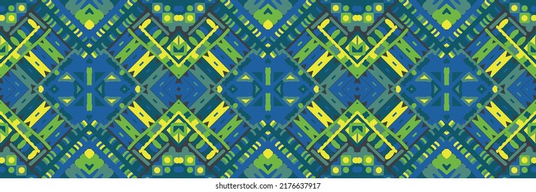 Ethnic carpet with geometric mosaic aztec style stripes on tile. majolica Antique interior,modern rugs,geographic print on kente clot textile.Tribal vector ornament seamless african pattern.multicolor