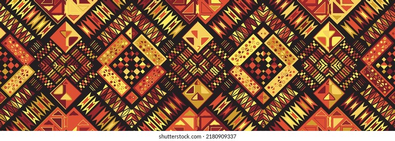 Ethnic carpet with geometric mosaic aztec style stripes on tile. majolica Antique interior,modern rugs,geographic print on kente clot textile.Tribal vector ornament seamless african pattern.multicolor