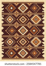 Ethnic carpet Navajo pattern design. Tribal South Western Mexican decoration. Vector seamless pattern for woven carpet, wallpaper, background, rug, bandana.