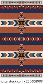 Ethnic carpet Navajo seamless pattern design.  Geometric tribal design with warming Color tone. Vector seamless pattern for rug, background, wallpaper, embroidery.