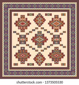 Ethnic carpet pattern, zigzag ornament. Colourful vector wallpaper, textile print.
