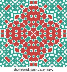 Ethnic ceramic tile in mexican talavera. Bathroom design. Vector seamless pattern illustration. Red vintage ornament for surface texture, towels, pillows, wallpaper, print, web background.