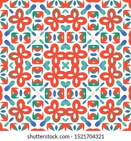 Ethnic ceramic tile in mexican talavera. Vector seamless pattern illustration. Stylish design. Red vintage ornament for surface texture, towels, pillows, wallpaper, print, web background.