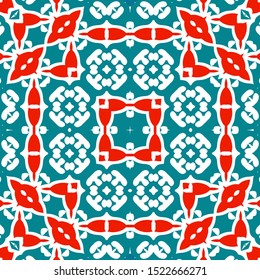 Ethnic ceramic tile in mexican talavera. Bathroom design. Vector seamless pattern illustration. Red vintage ornament for surface texture, towels, pillows, wallpaper, print, web background.