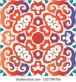 Ethnic ceramic tile in mexican talavera. Vector seamless pattern elements. Bathroom design. Red vintage ornament for surface texture, towels, pillows, wallpaper, print, web background.