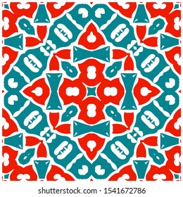 Ethnic ceramic tile in mexican talavera. Bathroom design. Vector seamless pattern illustration. Red vintage ornament for surface texture, towels, pillows, wallpaper, print, web background.