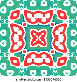 Ethnic ceramic tile in mexican talavera. Geometric design. Vector seamless pattern illustration. Red vintage ornament for surface texture, towels, pillows, wallpaper, print, web background.