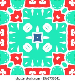 Ethnic ceramic tile in mexican talavera. Bathroom design. Vector seamless pattern illustration. Red vintage ornament for surface texture, towels, pillows, wallpaper, print, web background.
